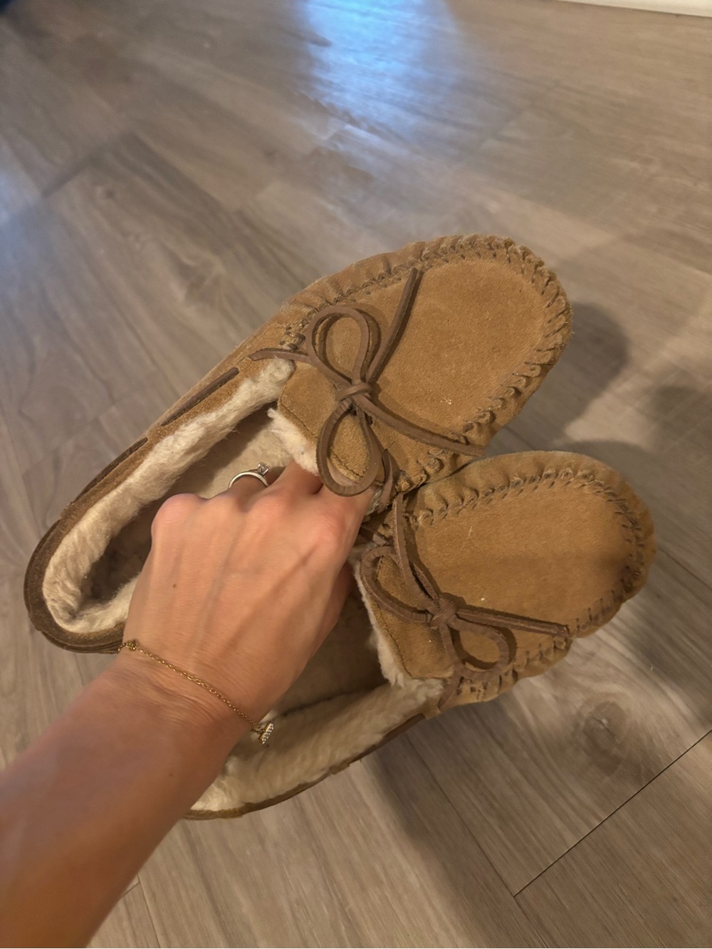 UGG Suede Moccasin Slippers in Tan